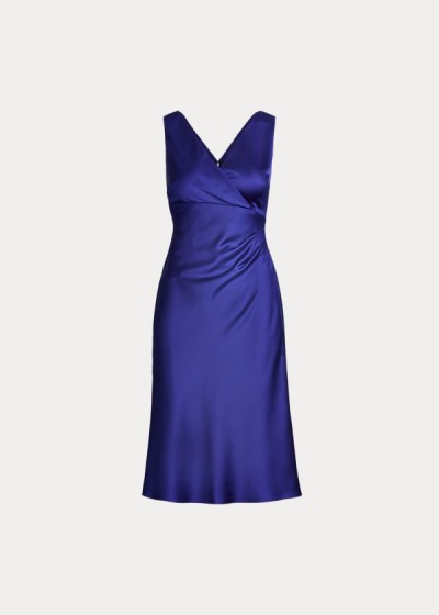 Vestidos Ralph Lauren Mujer Azules - Satin Surplice - PWUEX8296